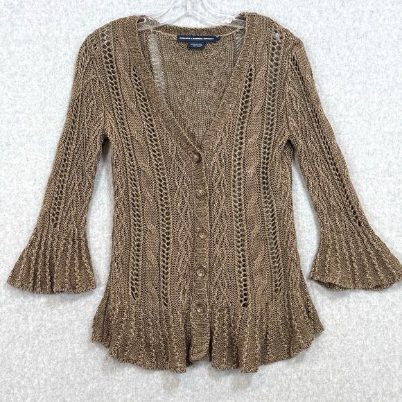 Ralph Lauren Sport 100% Linen Cardigan Sweater Size S Open Knit Feminine Neutral - Picture 3 of 16